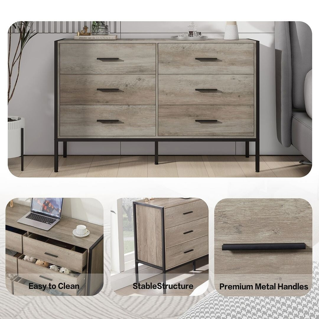 48.58" Modern Rustic Grey Wood Dresser Chest With Drawers