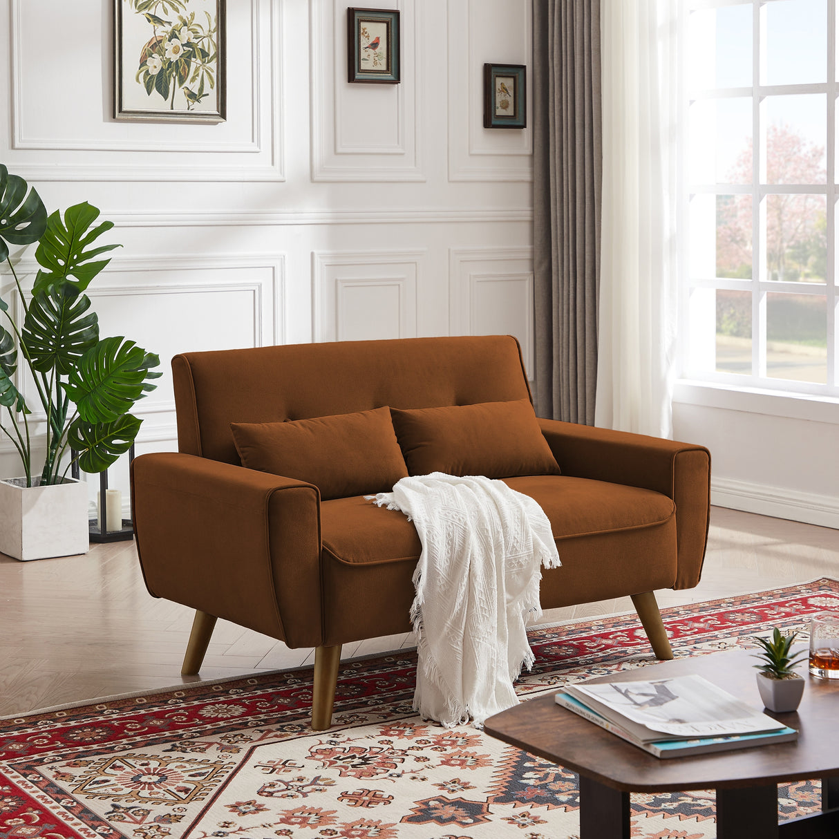 48.82" Small Tufted Loveseat Sofa with 2 Pillows and Tapered Wood Legs