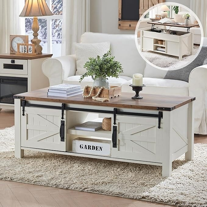 Farmhouse Lift Top Coffee Table, Rustic Center Table, Lifting Tabletop