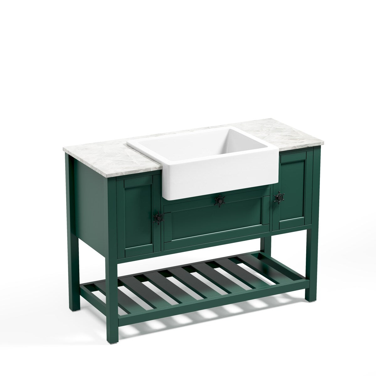 48" Farmhouse Single Bathroom Vanity Set with Imitation Stone Pattern Waterproof Countertop and Soft-Closing Doors.