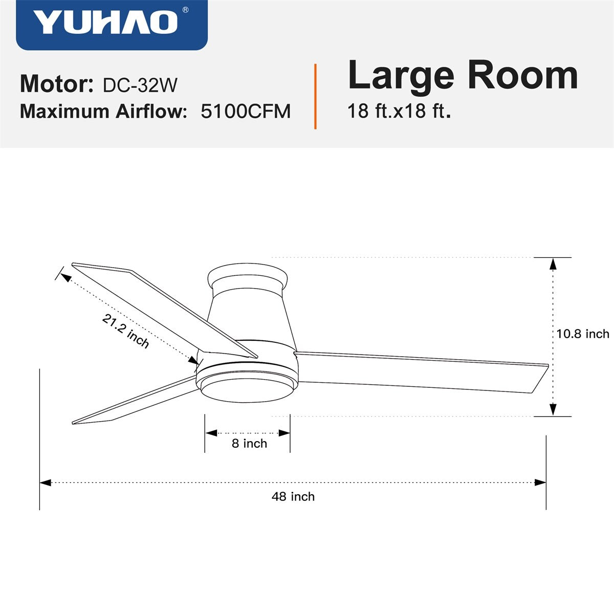 48" Lowe Profile Ceiling Fan with Light