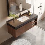 48" Modern Floating Single Bathroom Vanities, Solid Wood, Brown, 2 Drawers