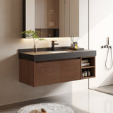 48" Modern Floating Single Bathroom Vanities, Solid Wood, Brown, 2 Drawers