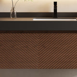 48" Modern Floating Single Bathroom Vanities, Solid Wood, Brown, 2 Drawers
