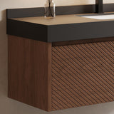 48" Modern Floating Single Bathroom Vanities, Solid Wood, Brown, 2 Drawers