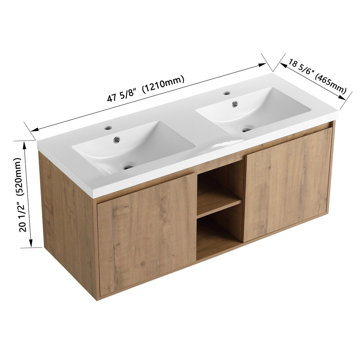 48" Wall Mounted Bathroom Vanity with Double Sink and Storage Cabinet, Soft Closing Door Hinge
