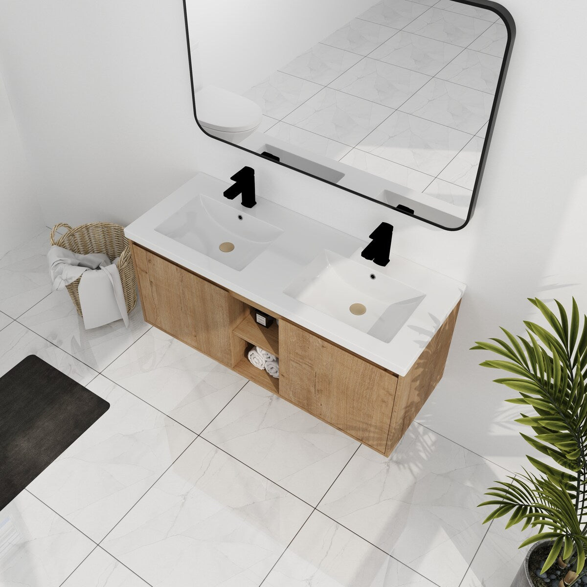 48" Wall Mounted Bathroom Vanity with Double Sink and Storage Cabinet, Soft Closing Door Hinge