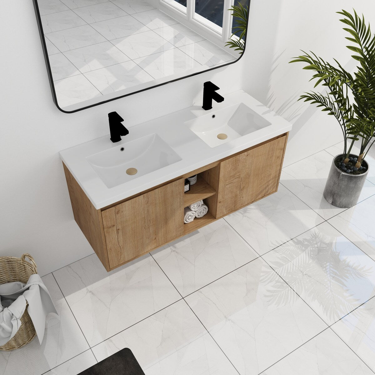 48" Wall Mounted Bathroom Vanity with Double Sink and Storage Cabinet, Soft Closing Door Hinge