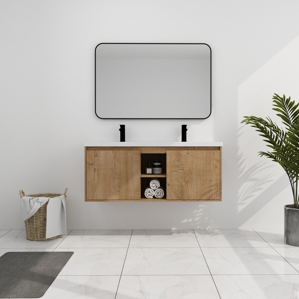 48" Wall Mounted Bathroom Vanity with Double Sink and Storage Cabinet, Soft Closing Door Hinge