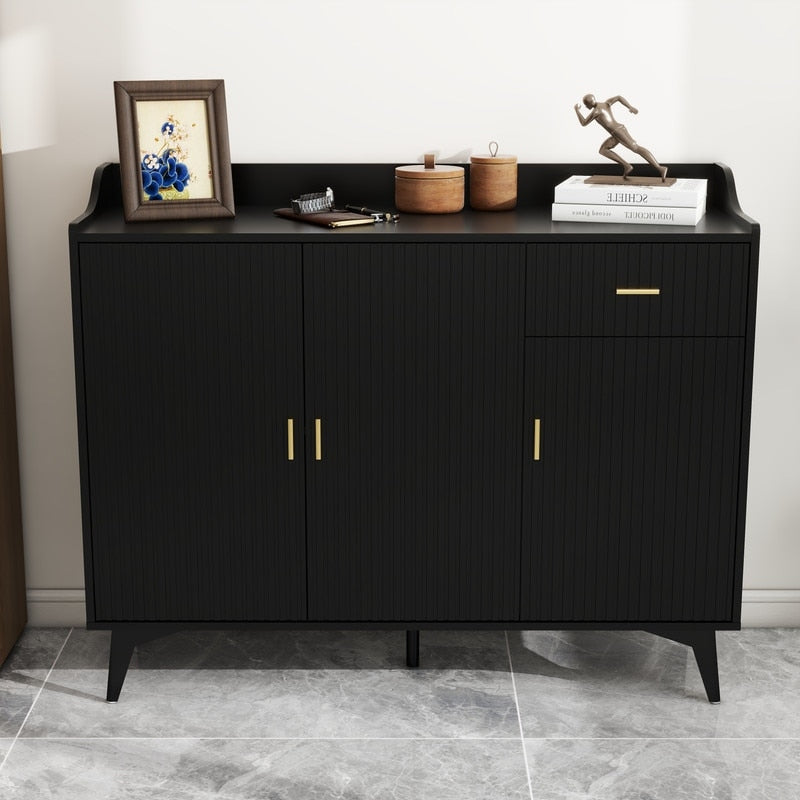 48"W Black Side cabinet with Storage, Buffet Cabinet with Storage, Sideboard with Door and drawer