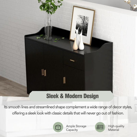 48"W Black Side cabinet with Storage, Buffet Cabinet with Storage, Sideboard with Door and drawer