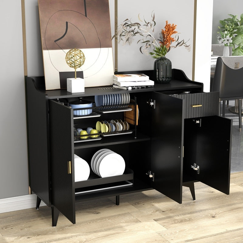 48"W Black Side cabinet with Storage, Buffet Cabinet with Storage, Sideboard with Door and drawer