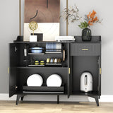 48"W Black Side cabinet with Storage, Buffet Cabinet with Storage, Sideboard with Door and drawer