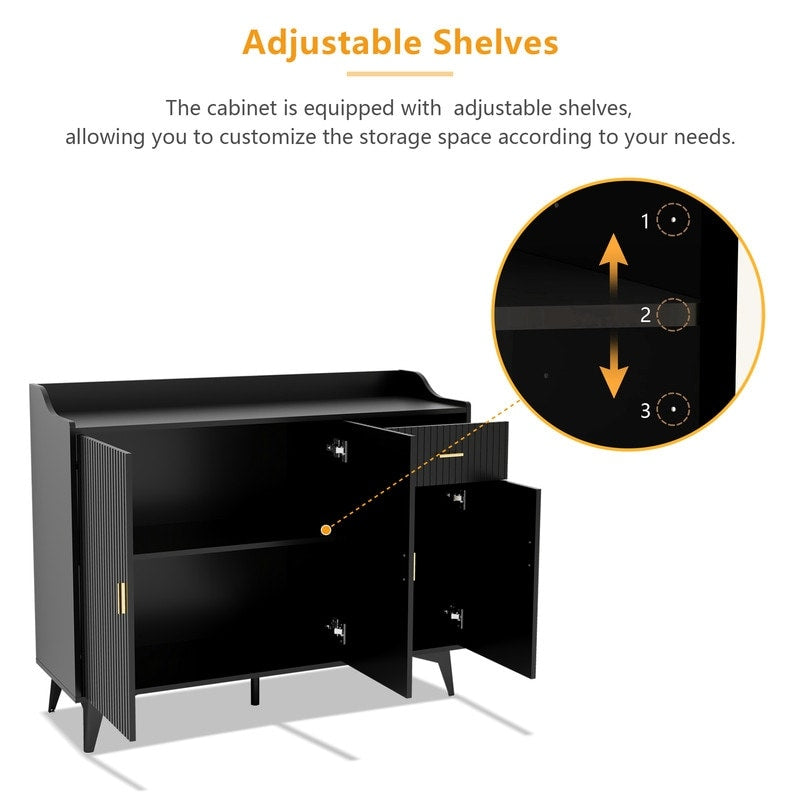 48"W Black Side cabinet with Storage, Buffet Cabinet with Storage, Sideboard with Door and drawer