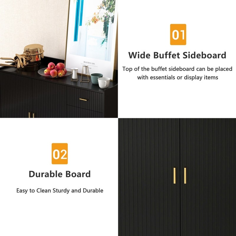 48"W Black Side cabinet with Storage, Buffet Cabinet with Storage, Sideboard with Door and drawer