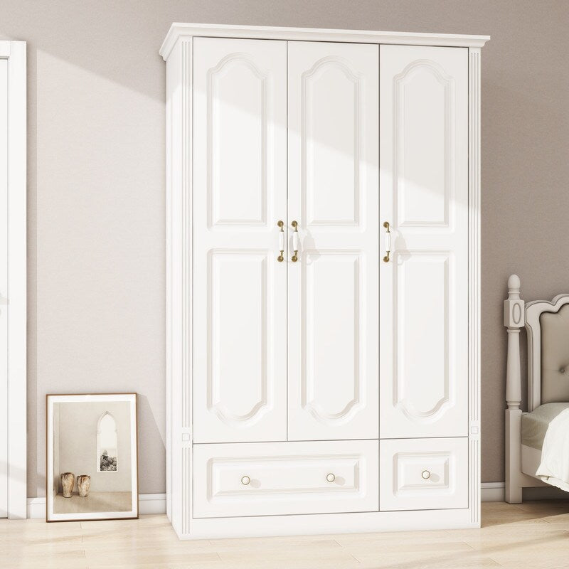 48"W Wardrobe with drawers and 3 doors,Closet Wardrobe,Wardrobe Closet Cabinet with Hanging Rod