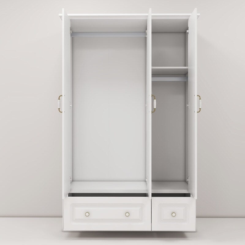 48"W Wardrobe with drawers and 3 doors,Closet Wardrobe,Wardrobe Closet Cabinet with Hanging Rod