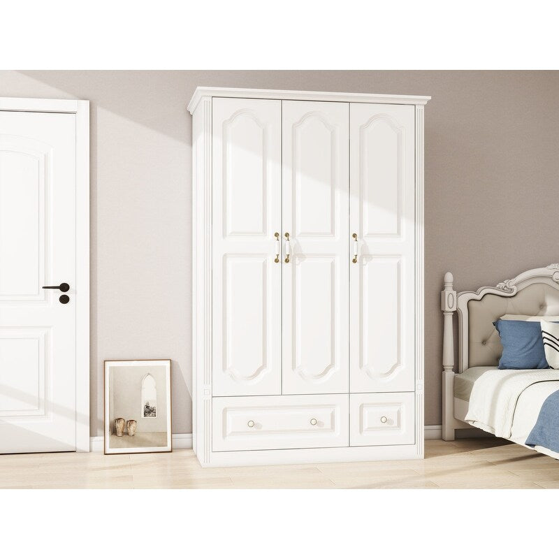 48"W Wardrobe with drawers and 3 doors,Closet Wardrobe,Wardrobe Closet Cabinet with Hanging Rod