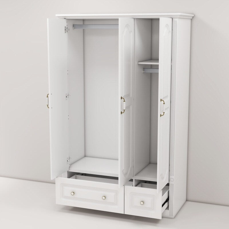 48"W Wardrobe with drawers and 3 doors,Closet Wardrobe,Wardrobe Closet Cabinet with Hanging Rod