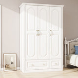 48"W Wardrobe with drawers and 3 doors,Closet Wardrobe,Wardrobe Closet Cabinet with Hanging Rod