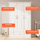 48"W Wardrobe with drawers and 3 doors,Closet Wardrobe,Wardrobe Closet Cabinet with Hanging Rod