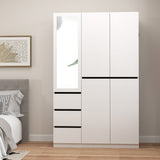 48"W white Wardrobe Closet ，Wardrobe Clothes Storage with drawer and Hanging Rail