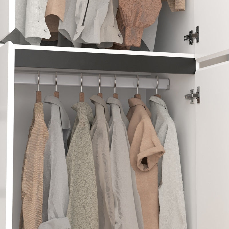 48"W white Wardrobe Closet ，Wardrobe Clothes Storage with drawer and Hanging Rail