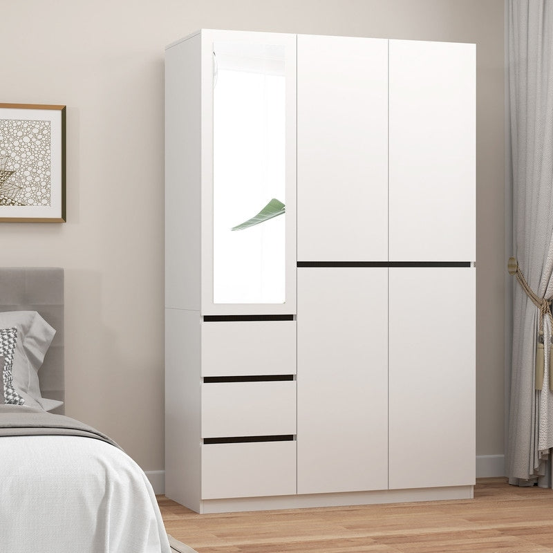 48"W white Wardrobe Closet ，Wardrobe Clothes Storage with drawer and Hanging Rail