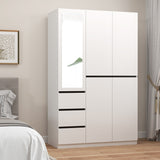 48"W white Wardrobe Closet ，Wardrobe Clothes Storage with drawer and Hanging Rail