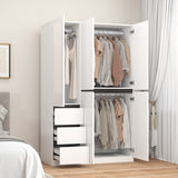 48"W white Wardrobe Closet ，Wardrobe Clothes Storage with drawer and Hanging Rail
