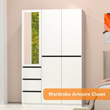 48"W white Wardrobe Closet ，Wardrobe Clothes Storage with drawer and Hanging Rail