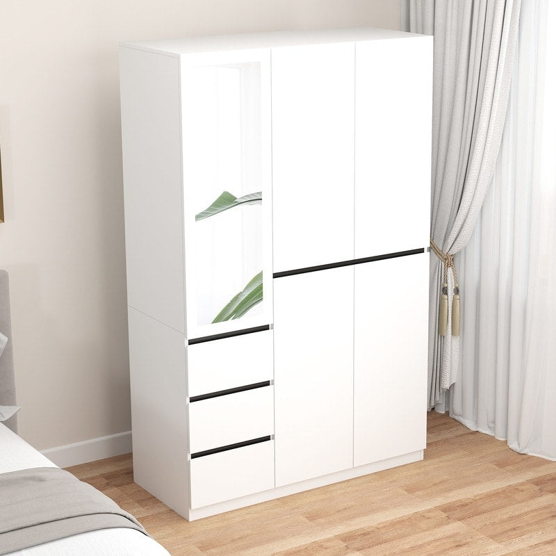 48"W white Wardrobe Closet ，Wardrobe Clothes Storage with drawer and Hanging Rail