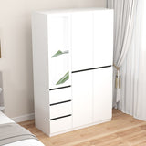 48"W white Wardrobe Closet ，Wardrobe Clothes Storage with drawer and Hanging Rail