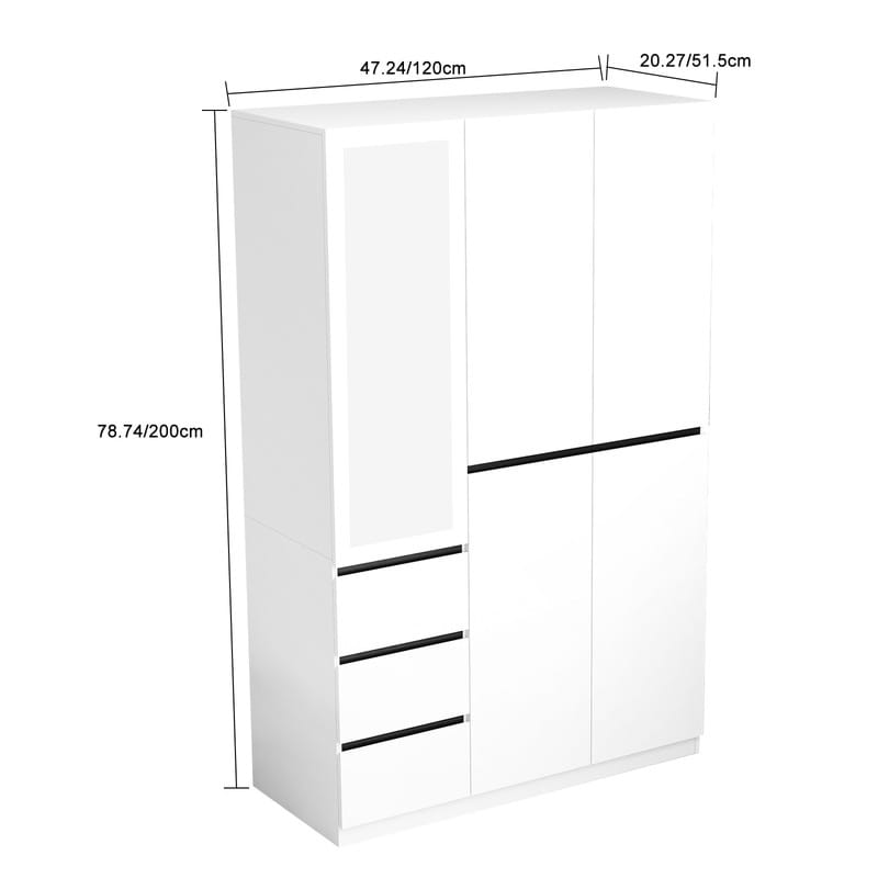 48"W white Wardrobe Closet ，Wardrobe Clothes Storage with drawer and Hanging Rail