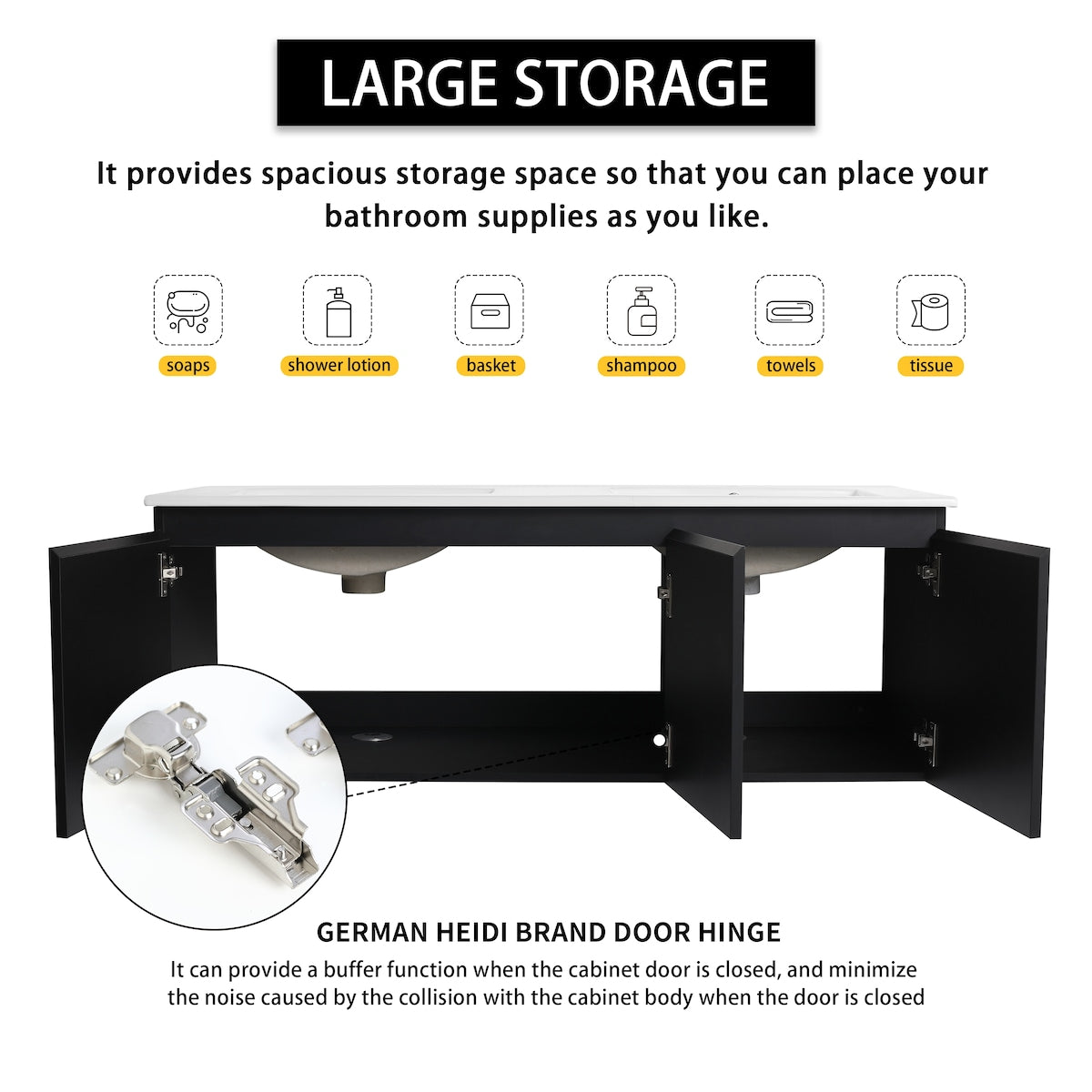 48'' Floating Wall-Mounted Bathroom Vanity & Soft-Close Cabinet Door, KD-Package