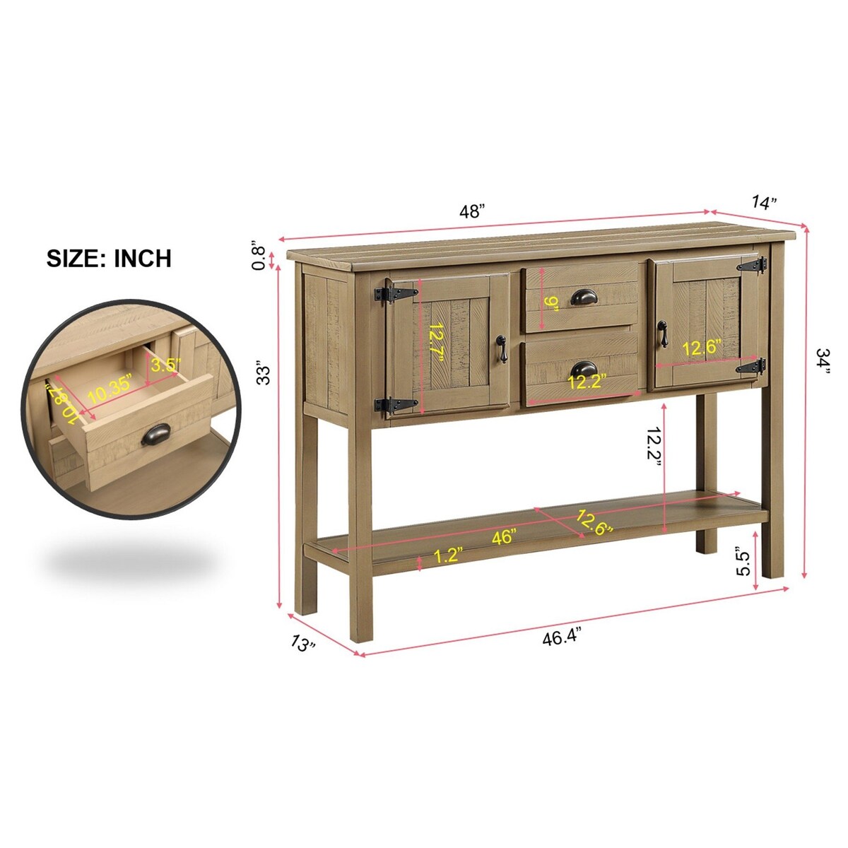 48'' Sideboard Console Table with 2 Drawers - N/A