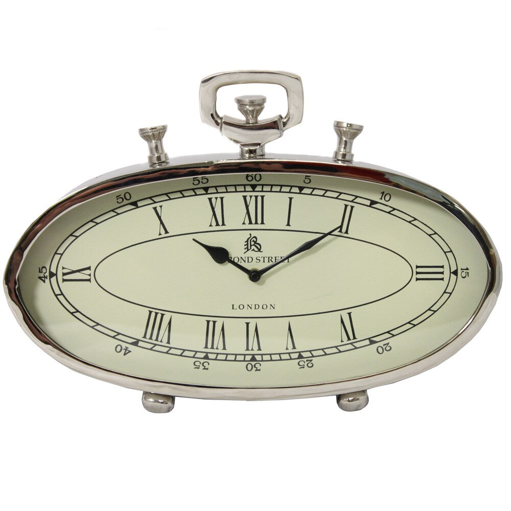49 Bond Street Classic 16-inch Polished Nickel Metal Table Clock
