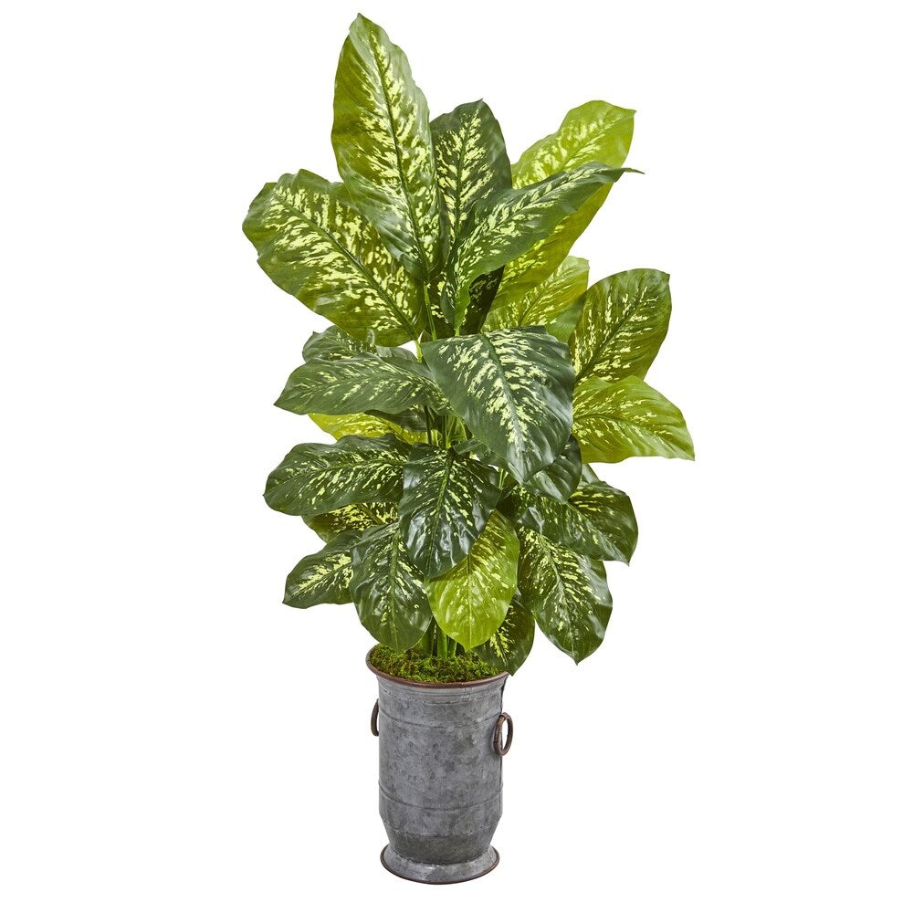 49" Dieffenbachia Artificial Plant in Vintage Metal Planter (Real Touch)