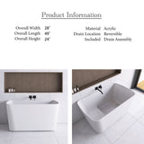 49 in. W x 24 in. H Acrylic Freestanding Soaking Seat-in Double Slipper Bathtub with Overflow and Drain in White