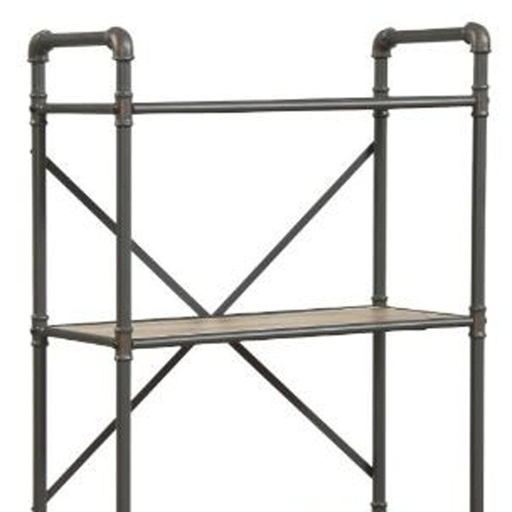 49inch Gray Brown Metal Four Tier Etagere Bookcase