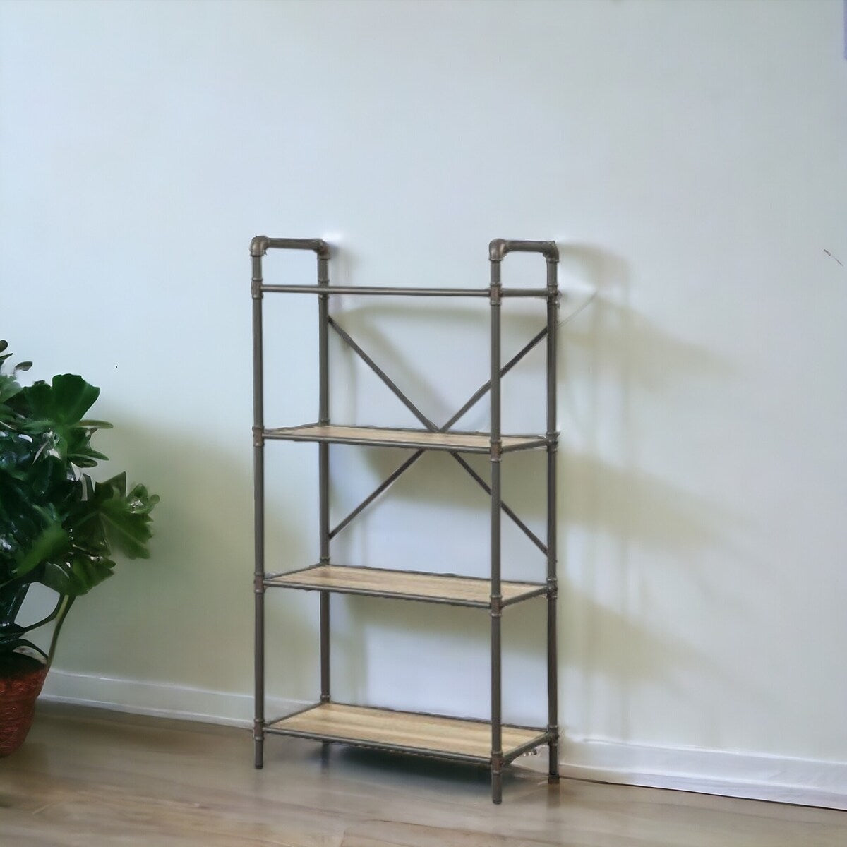 49inch Gray Brown Metal Four Tier Etagere Bookcase