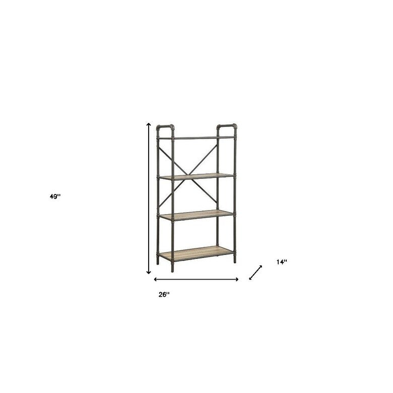 49inch Gray Brown Metal Four Tier Etagere Bookcase