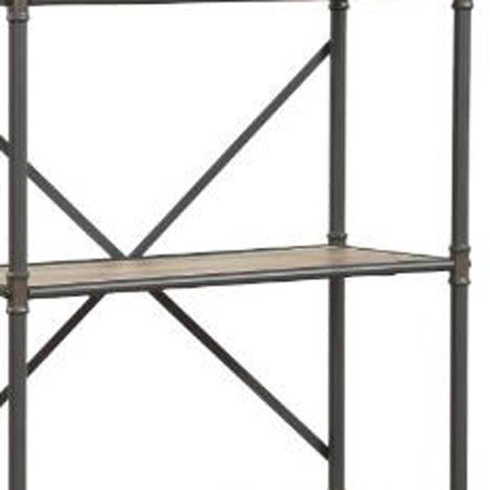 49inch Gray Brown Metal Four Tier Etagere Bookcase