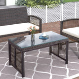 4PCS Patio Furniture Rattan Chair & Table Set Outdoor Sofa Set, Brown