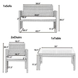 4PCS Patio Furniture Rattan Chair & Table Set Outdoor Sofa Set, Brown