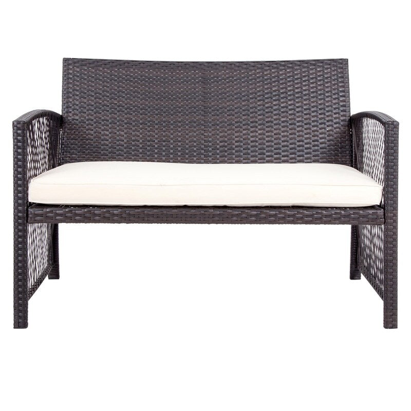 4PCS Patio Furniture Rattan Chair & Table Set Outdoor Sofa Set, Brown