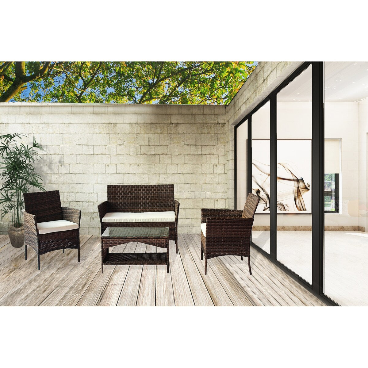 4Pcs Cocktails Rattan Sofa Chair Conversation Set for Garden Backyard