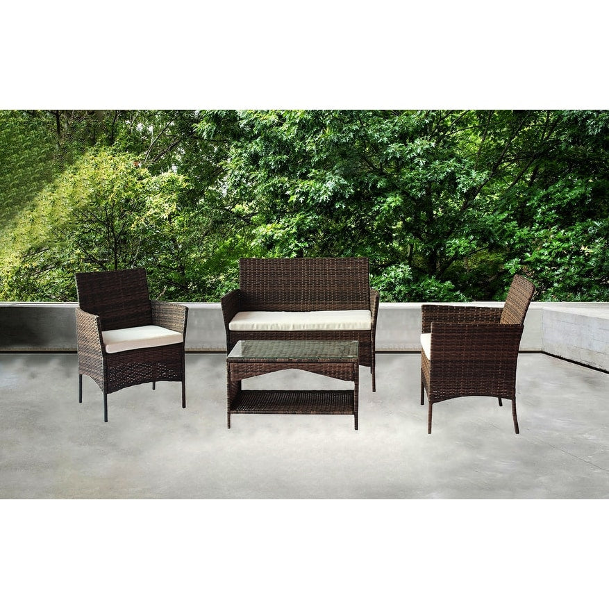 4Pcs Cocktails Rattan Sofa Chair Conversation Set for Garden Backyard