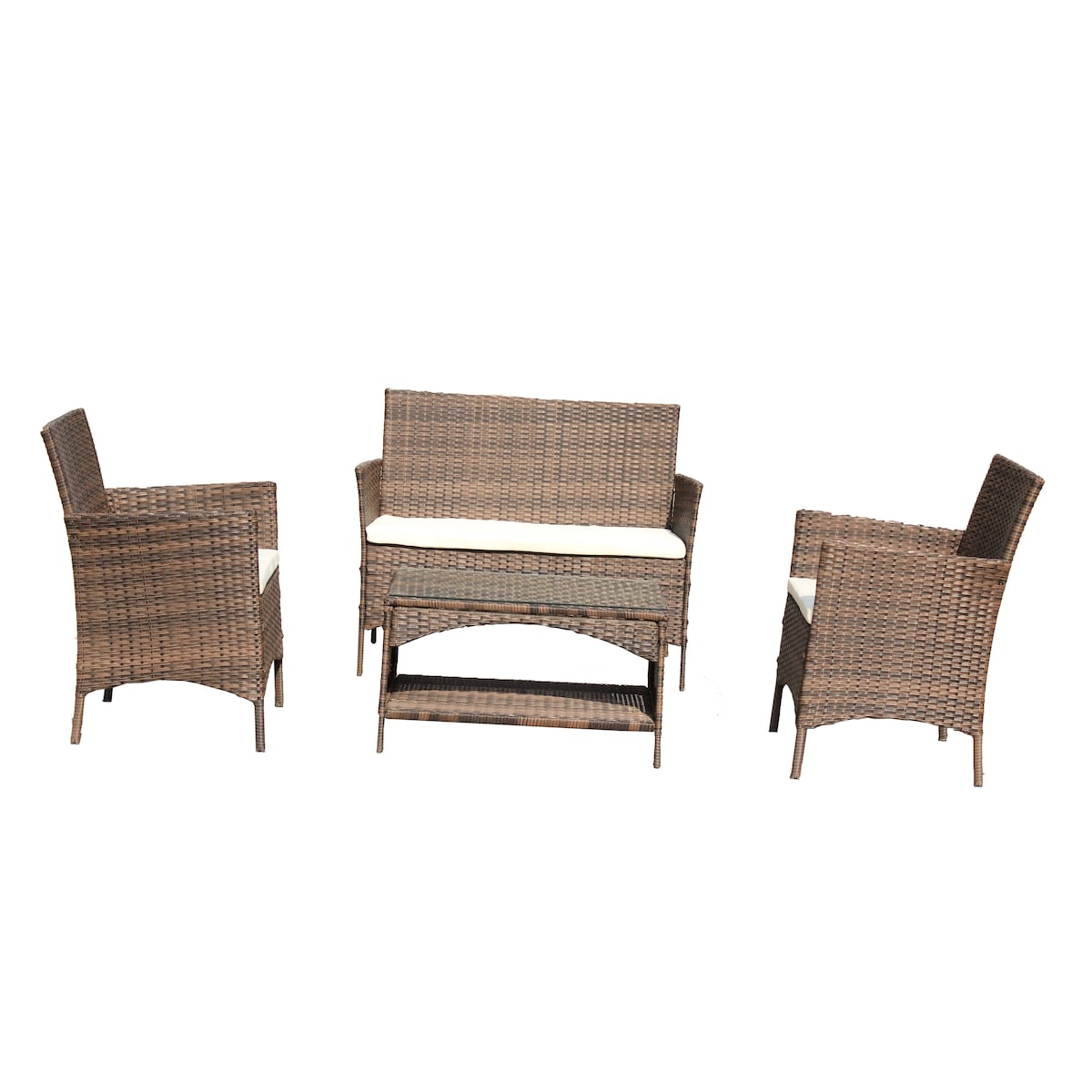4Pcs Cocktails Rattan Sofa Chair Conversation Set for Garden Backyard