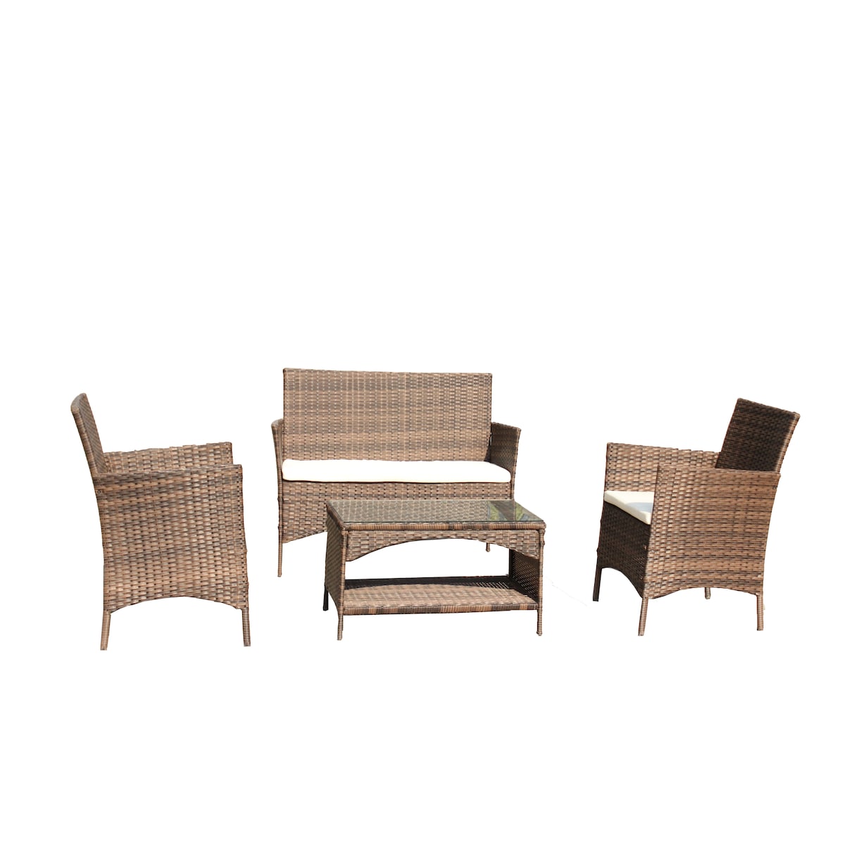 4Pcs Cocktails Rattan Sofa Chair Conversation Set for Garden Backyard
